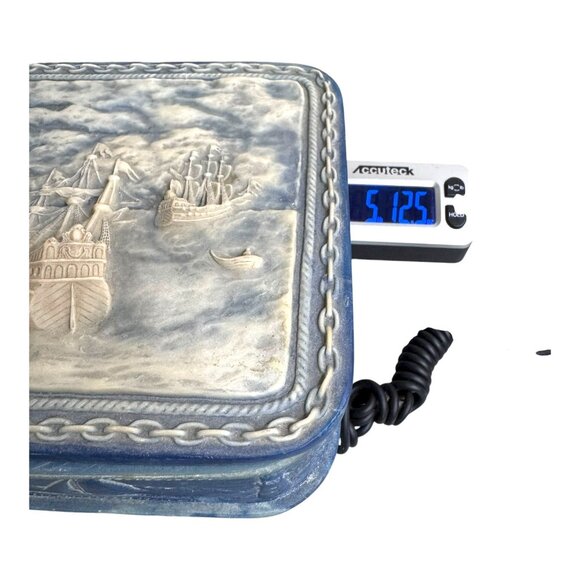 Vintage Incolay Stone Nautical Keepsake Box Castle Maritime Scene Pirate Storage - Picture 13 of 13